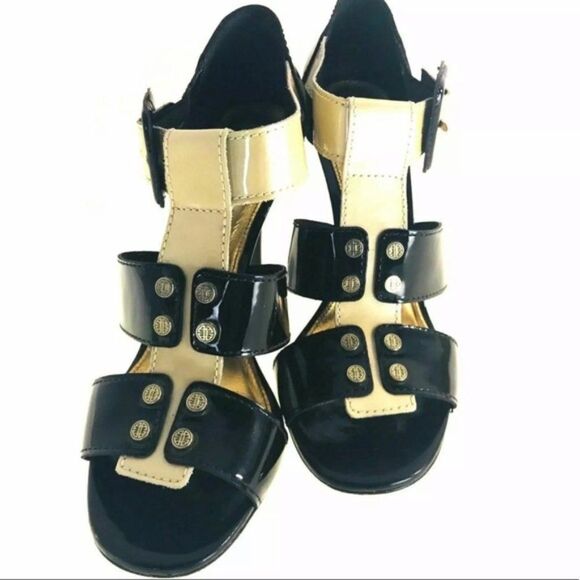 Antonio Melani Sandals Size 8 Black Gold Heels Y - Picture 3 of 8